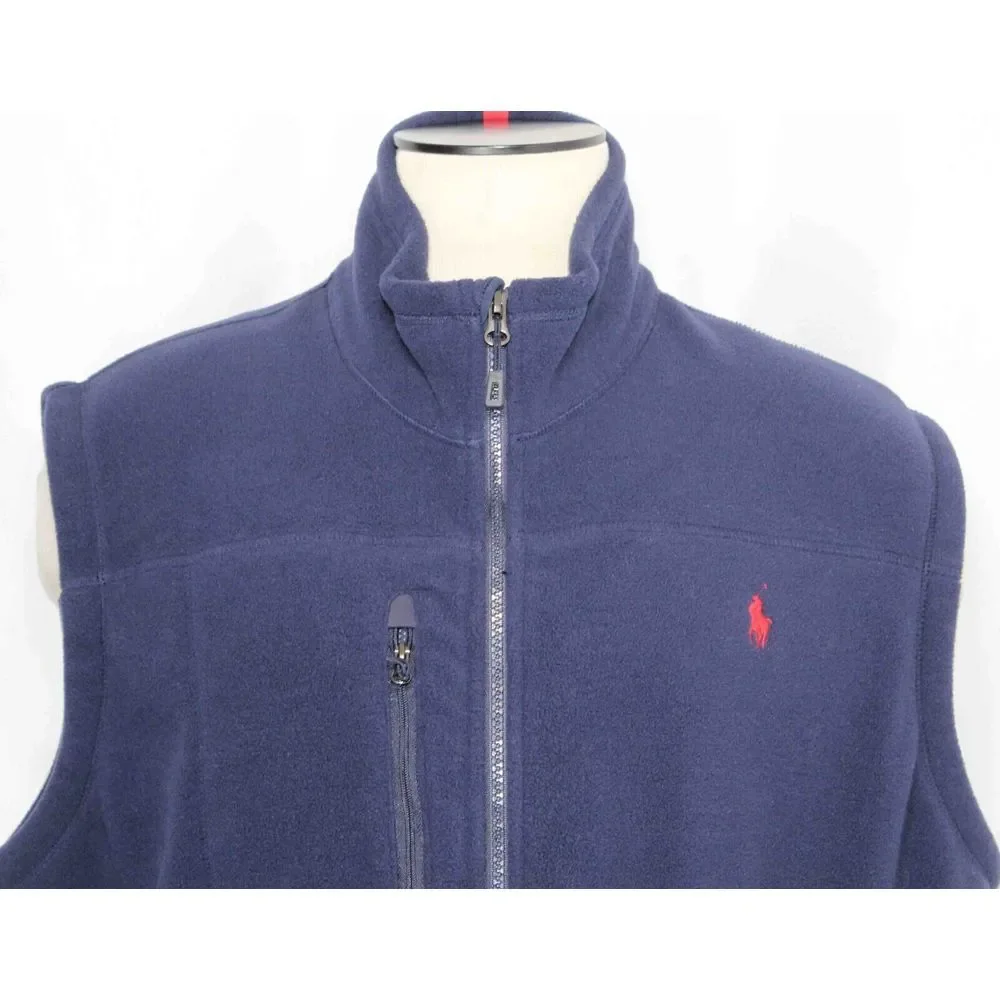 Polo Ralph Lauren Blue Full‎ Zip Zippered Pockets Fleece Vest Mens Size 2XL